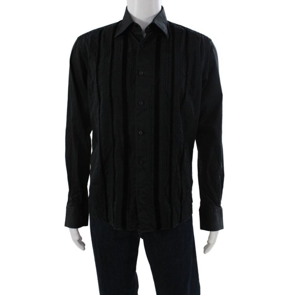 Z Zegna Mens Button Front Long Sleeve Collared Shirt Black Size 16
